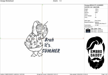 Machine Embroidery files, Funny Summer, Bruh It's Summer Design, Retro Summer Goose, Trendy Vintage PES, DST, xxx, hus & more
