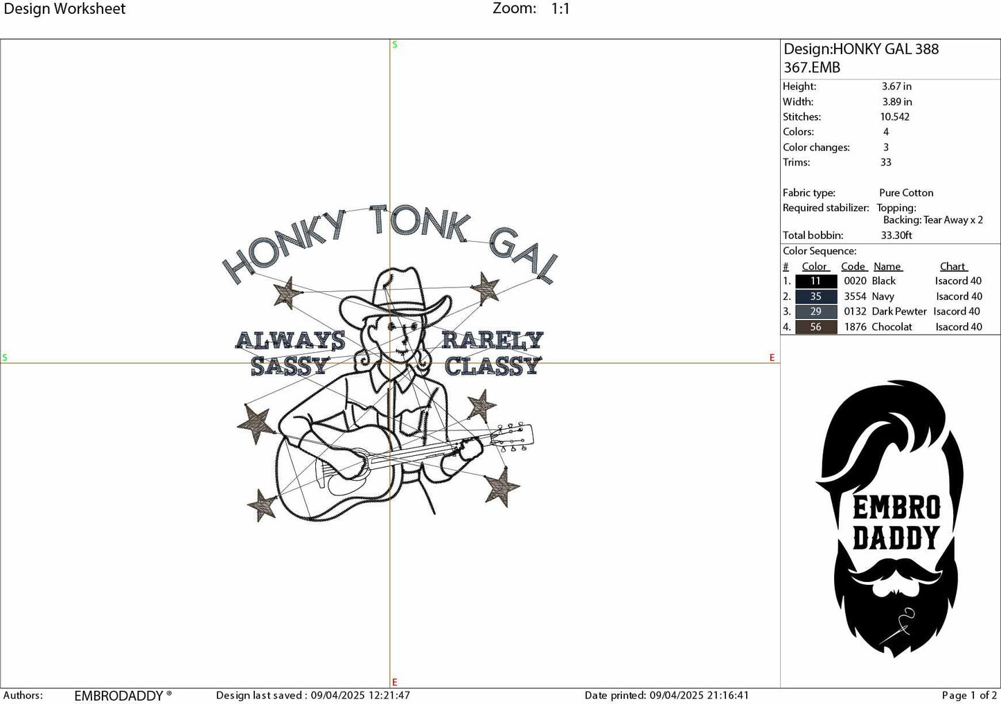 Machine Embroidery files, Honky Tonk Gal Aways Sassy Rarely Classy Western Cowgirl, Funny Quote PES, DST, xxx, hus & more