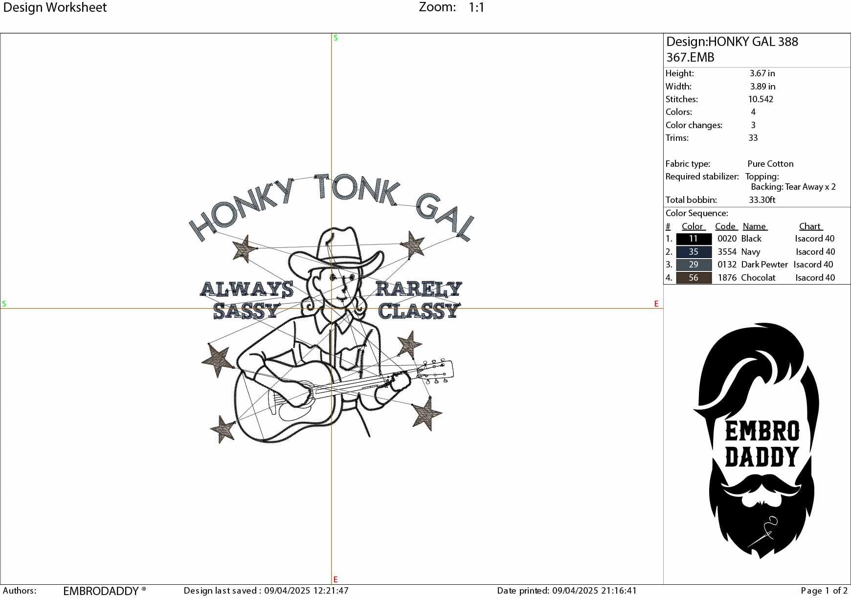 Machine Embroidery files, Honky Tonk Gal Aways Sassy Rarely Classy Western Cowgirl, Funny Quote PES, DST, xxx, hus & more