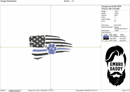 Machine Embroidery files, US flag, Tattered Flag, Thin Blue Line, Police, Dog, Paw Print, Police, K9, Dog Lover, dst, PES, xxx, hus & more
