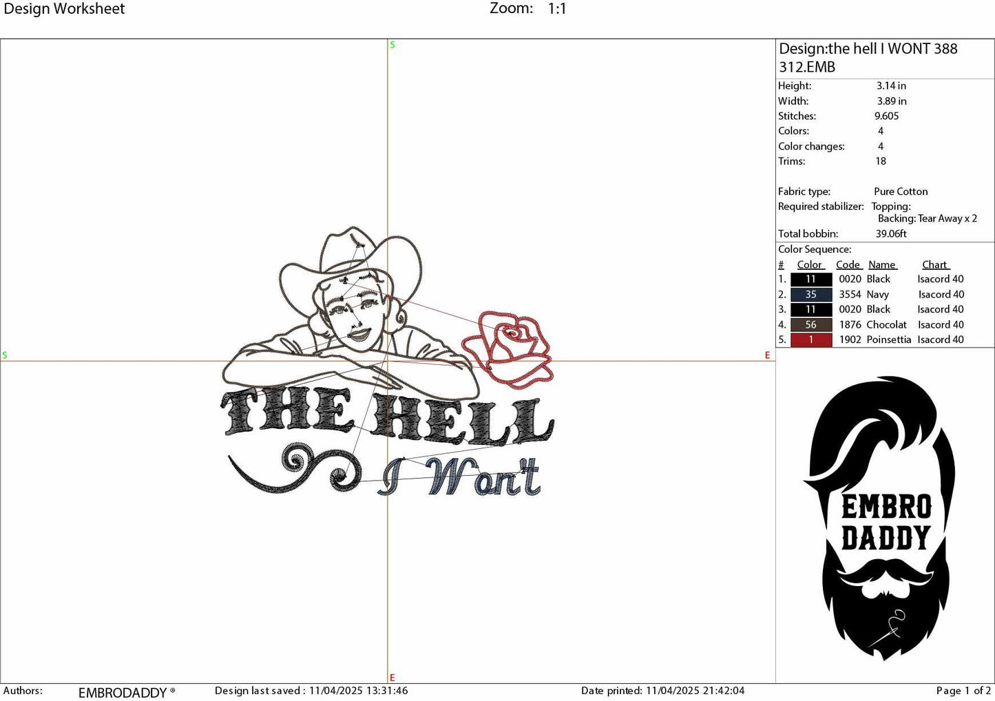 Machine Embroidery files, The Hell I Won't Western, Cowgirl, Funny 1950's, Housewife Vintage Retro Funny Quote PES, DST, xxx, hus & more