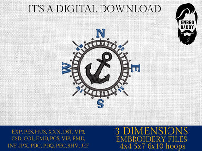 Machine Embroidery files, anchor, Compass, PES, xxx, hus & more