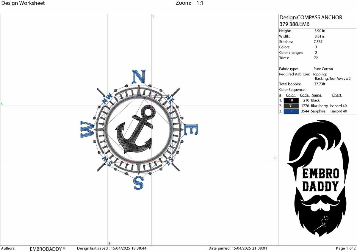 Machine Embroidery files, anchor, Compass, PES, xxx, hus & more