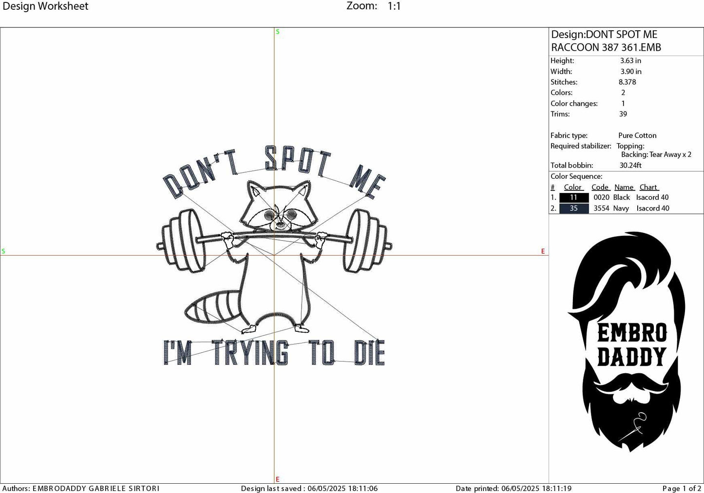 Machine Embroidery files, Don't Spot Me I'm Trying to Die Workout, Funny Gym, Funny Raccoon Gym, Fitness Lovers, PES, DST, xxx, hus & more