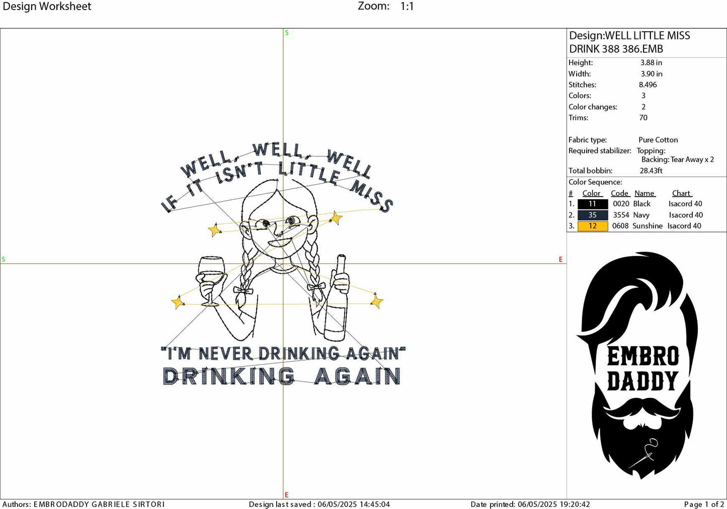 Machine Embroidery files, Little Miss Drinking Again, dst PES, xxx, hus & more