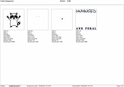 Machine Embroidery files, Unhinged And Feral, Funny Raccoon, Rock'n Feral Racoon, Vintage Feral Mom, Feral Girl PES, DST, xxx, hus & more