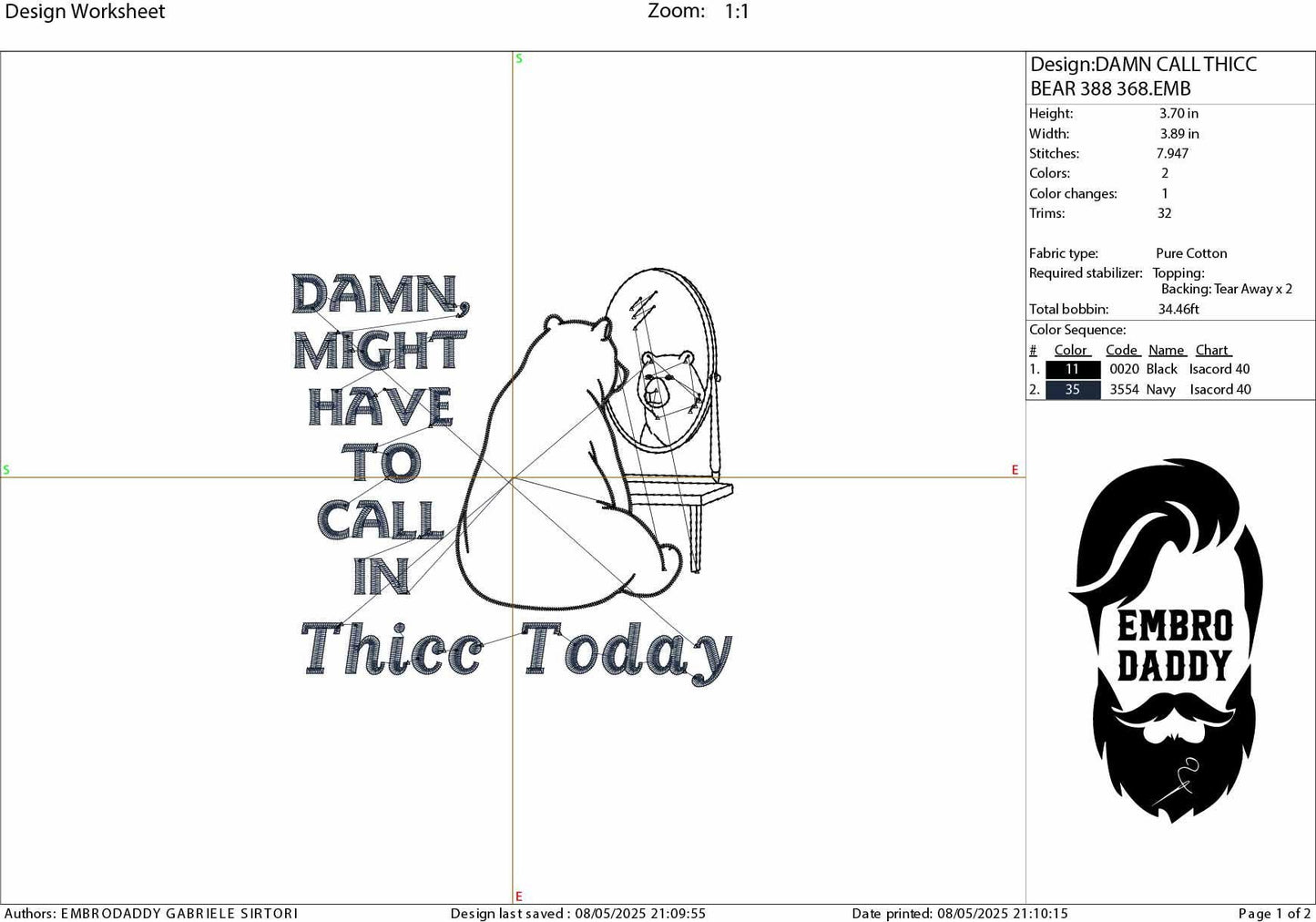Machine Embroidery files, Might Have to Call In Thicc Today, Funny Sarcastic, Adult Humor, Papa Bear, Positive Vibes, DST PES, hus & more