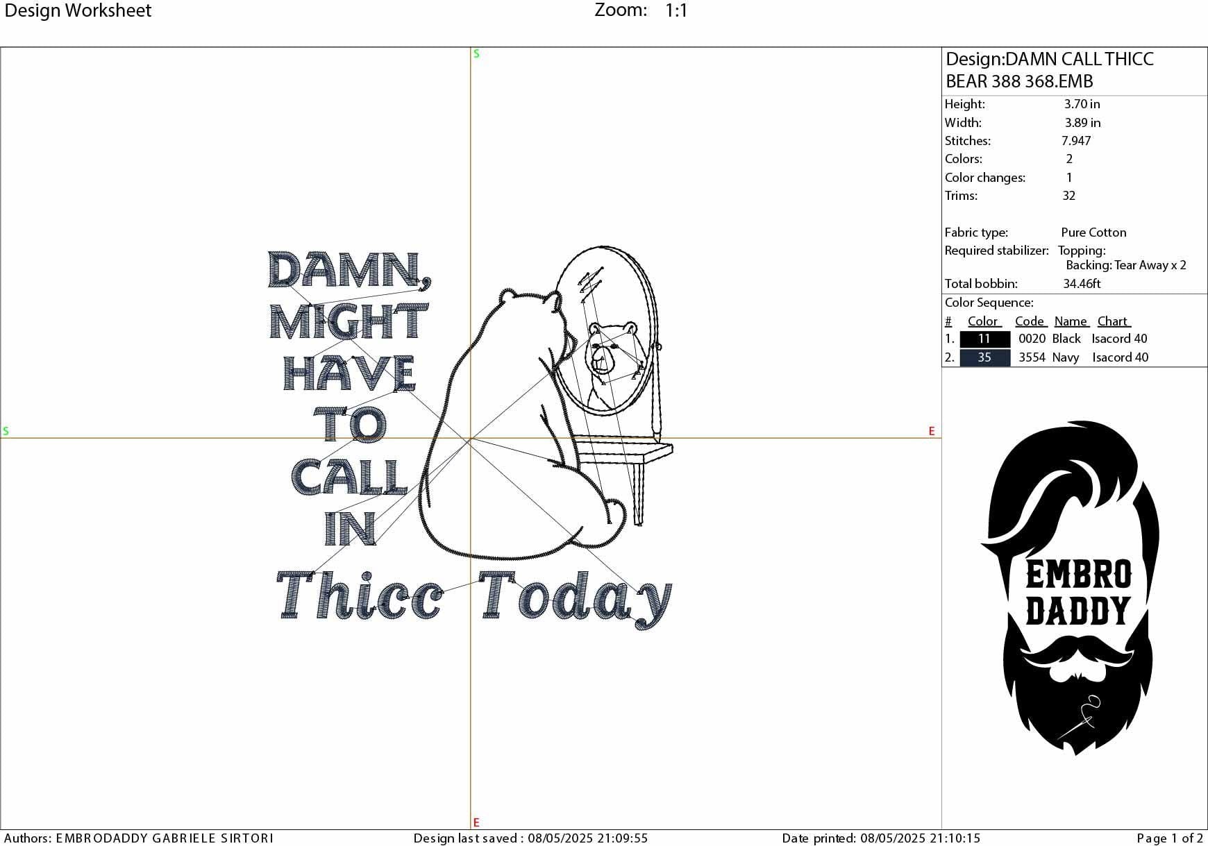 Machine Embroidery files, Might Have to Call In Thicc Today, Funny Sarcastic, Adult Humor, Papa Bear, Positive Vibes, DST PES, hus & more