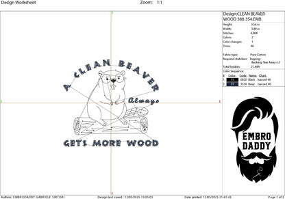 Machine Embroidery files, A Clean Beaver Always Gets More Wood, Funny Beaver Design, Adult Humor Sayings, Gift for Dad, DST, PES, hus & more