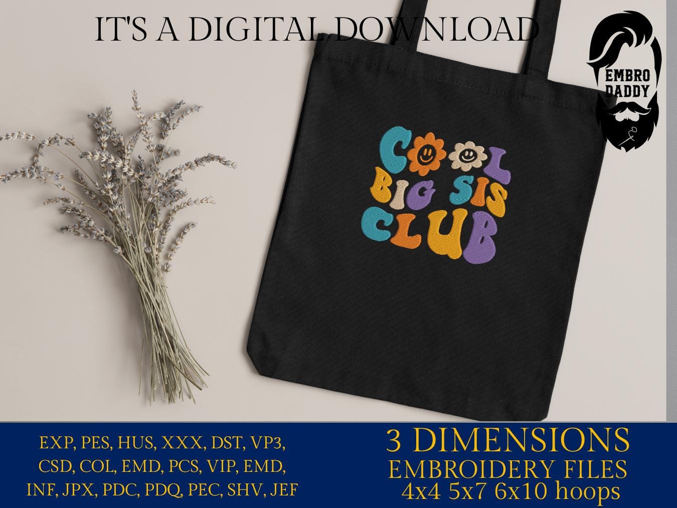 Machine Embroidery files, Cool Big Sis Club, Cool Big Sis Club, Big Sis, Big Sis To Be, Wavy, dst PES, xxx, hus & more