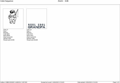 Machine Embroidery, Reel Cool Grandpa, Funny Fishing, Retro, Summer, Bear, Fishing Dad, Gift for Grandpa, PES, xxx, hus & more