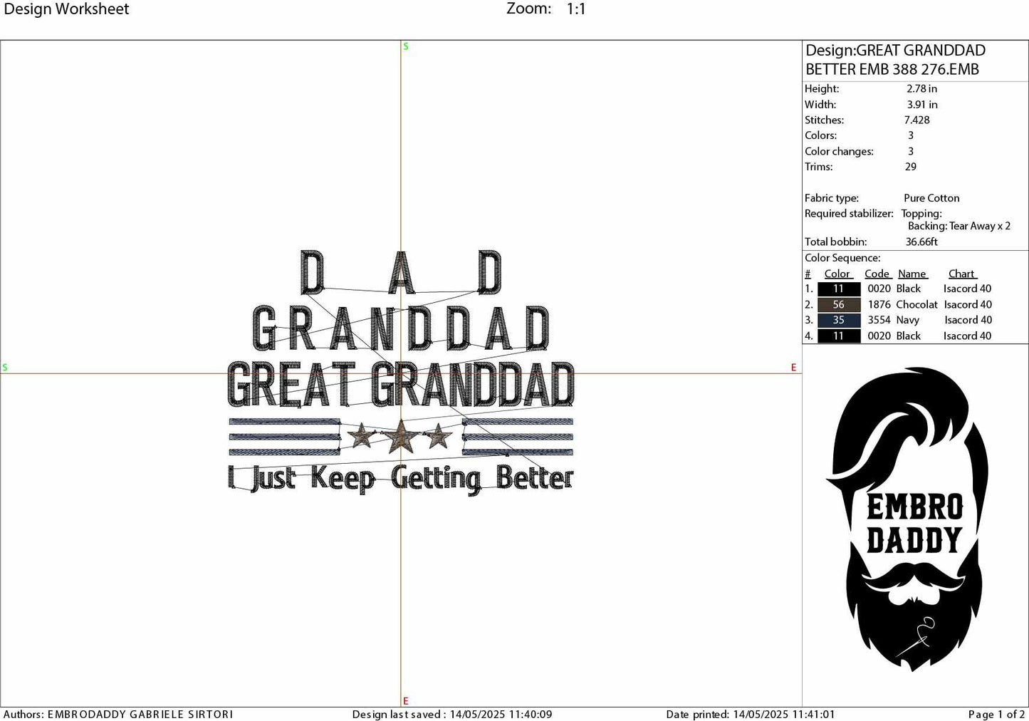 Machine Embroidery files, Dad, Granddad, Great Granddad, PES, xxx hus & more