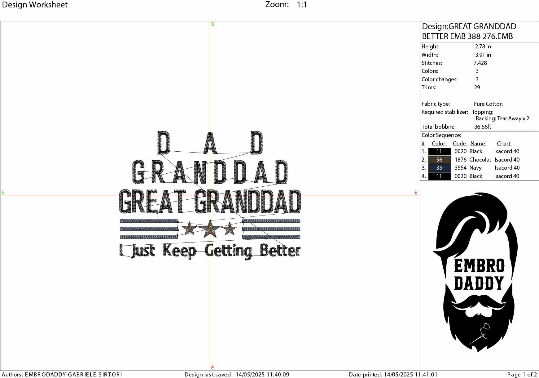 Machine Embroidery files, Dad, Granddad, Great Granddad, PES, xxx hus & more