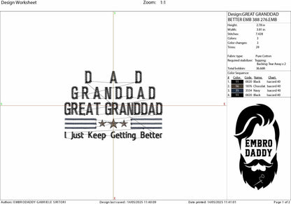 Machine Embroidery files, Dad, Granddad, Great Granddad, PES, xxx hus & more