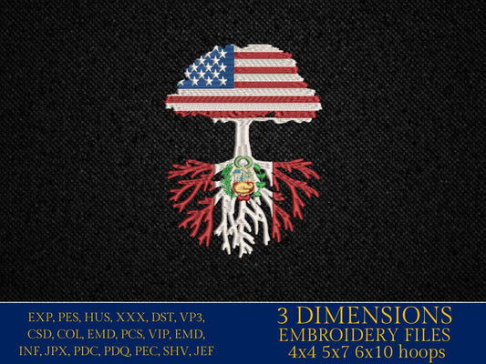 Machine Embroidery files, USA Tree Peru roots, PES, xxx, hus, dst & more