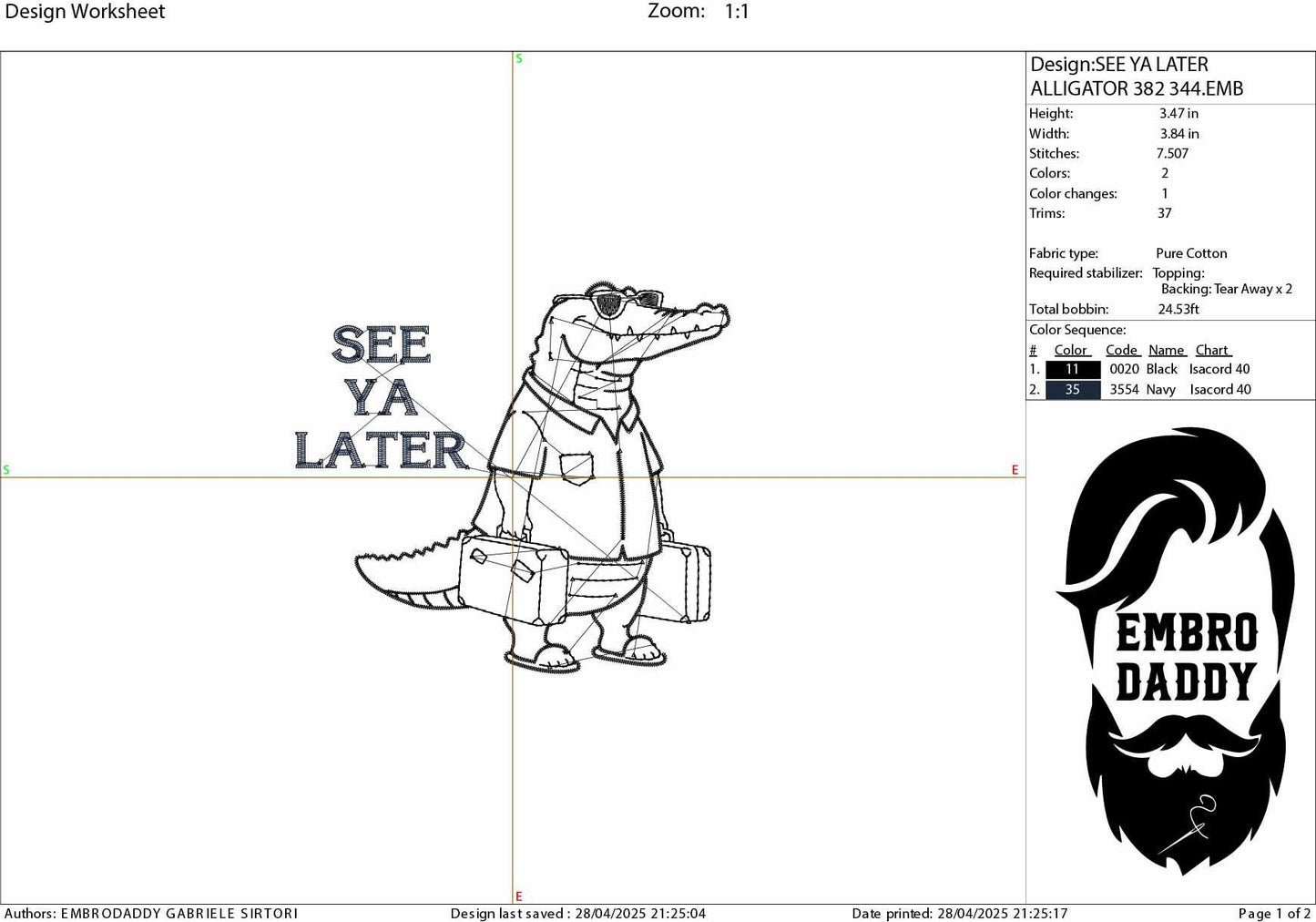Machine Embroidery files, See Ya Later Alligator, Funny Alligator Design, Sarcastic Humor Animal Saying, Later Gater PES, xxx, hus & more