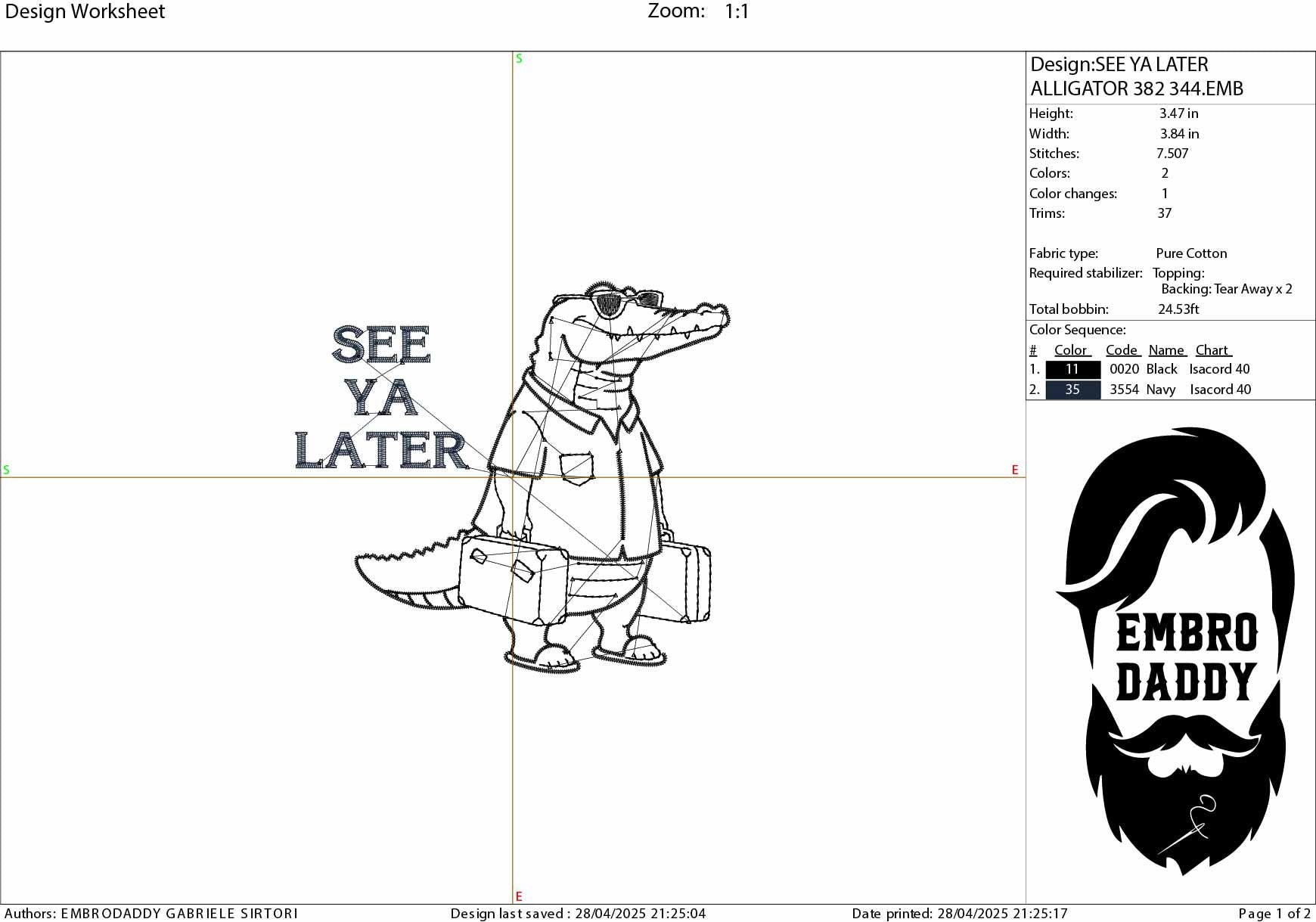 Machine Embroidery files, See Ya Later Alligator, Funny Alligator Design, Sarcastic Humor Animal Saying, Later Gater PES, xxx, hus & more