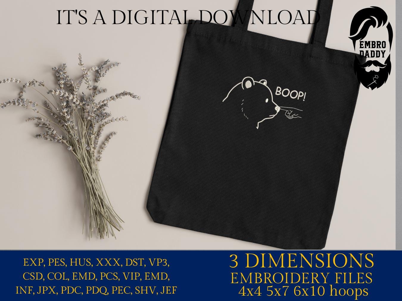 Machine Embroidery files, Boop! Bear Finger Touching Nose, Papa Bear, Black Bear, Funny Meme, PES, xxx, hus & more