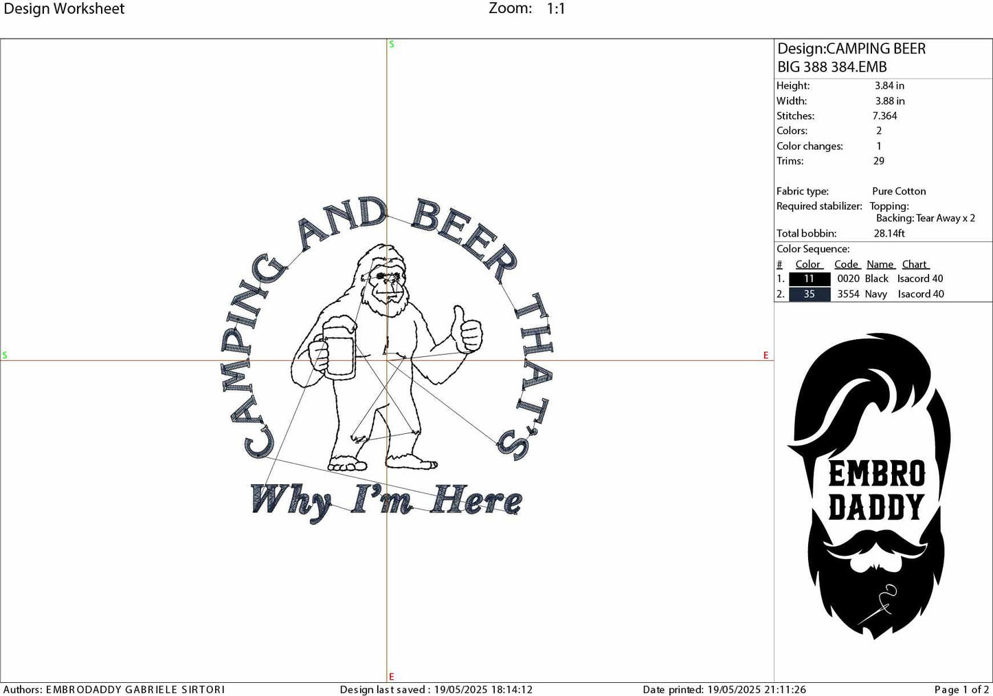 Machine Embroidery files, Camping and Beer That's Why I'm Here, Funny Bigfoot, Sasquatch, Camping Lover, Drinking, PES, xxx, hus & more