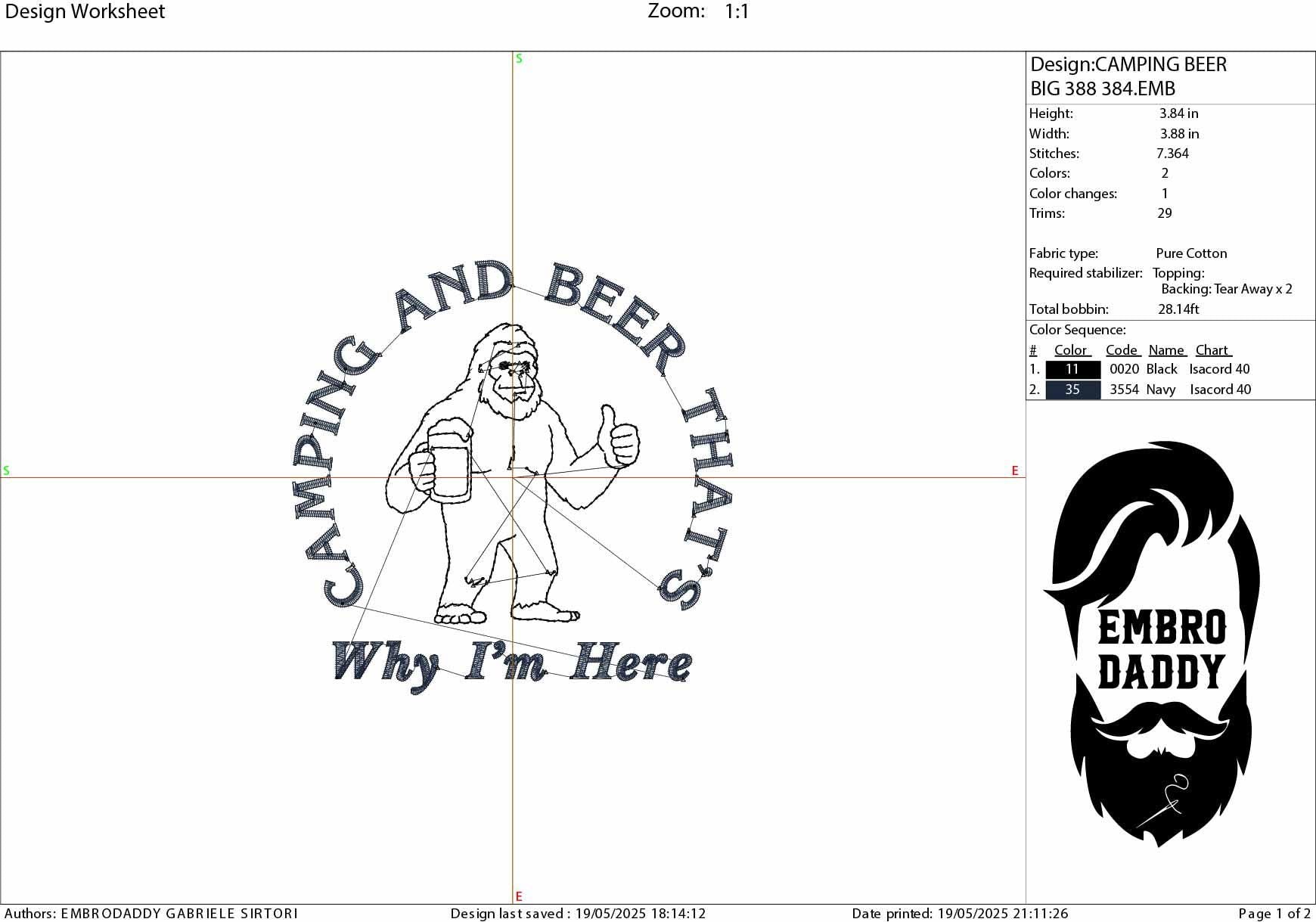 Machine Embroidery files, Camping and Beer That's Why I'm Here, Funny Bigfoot, Sasquatch, Camping Lover, Drinking, PES, xxx, hus & more
