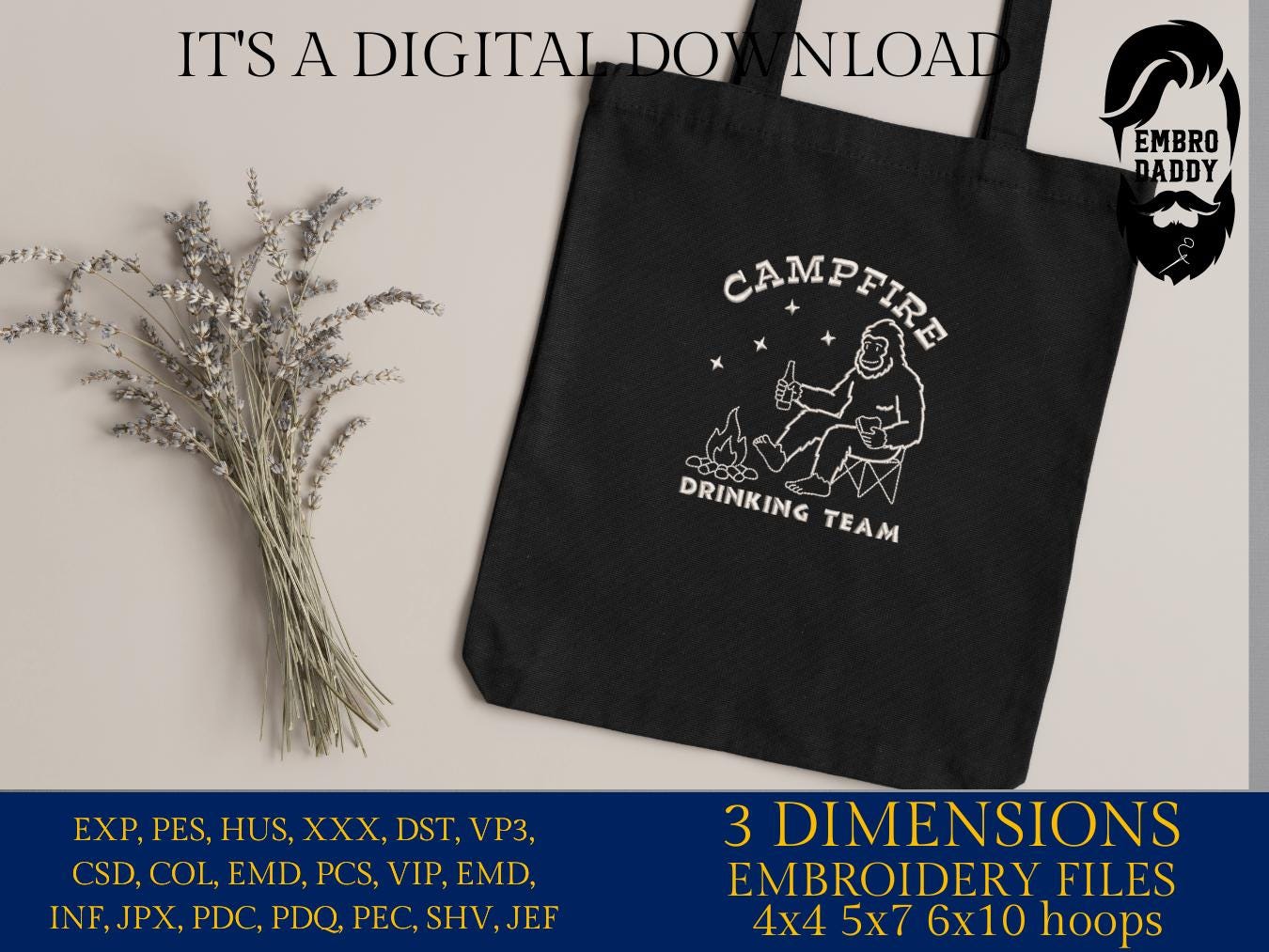 Machine Embroidery files, Campfire Drinking Team, Funny Camping Design, Drinking, Beer Lover, Cocktails Campfires PES, xxx, hus & more