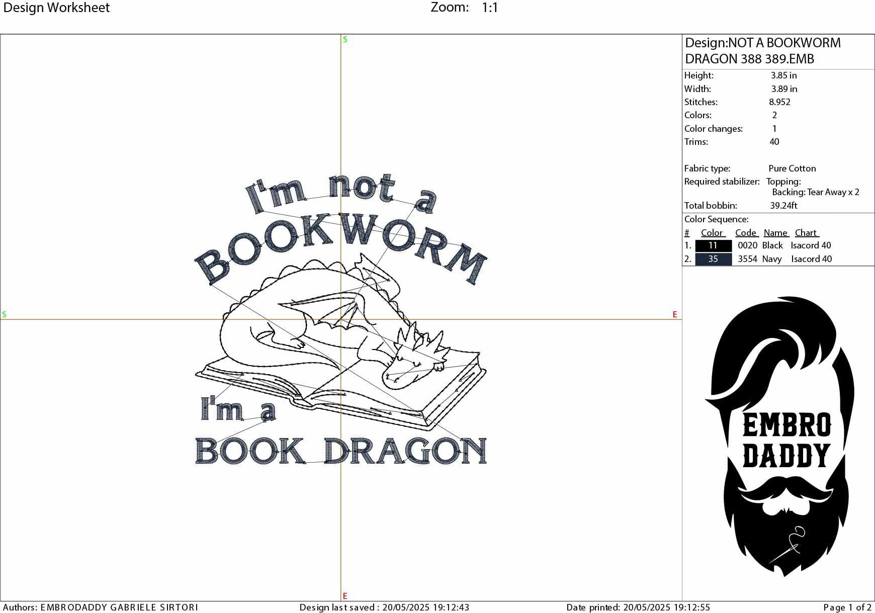 Machine Embroidery, I'm Not A Bookworm I'm A Book Dragon, Trendy, Bookish, Smutty Reader, Booktrovert, Bookworm, PES, DST, xxx, hus and more