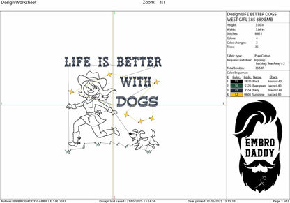 Machine Embroidery files, Life Is Better With Dogs, Dog Lover, Dog Mama, Vintage Dogs, Gift for Dogs, Trendy Dog, PES, hus, dst, vp3 & more