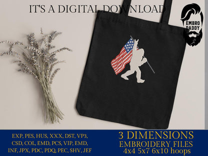 Machine Embroidery files, Bigfoot USA flag, US flag, Bigfoot Design, PES, xxx, hus & more