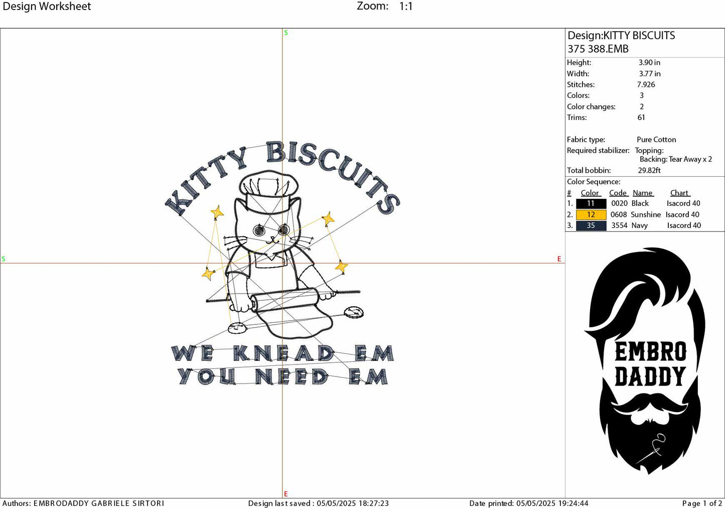 Machine Embroidery files, Kitty Biscuits We Knead Em You Need Em, Trendy Funny Baking Cat, Baking Gift for Mom PES, dst, xxx, hus & more