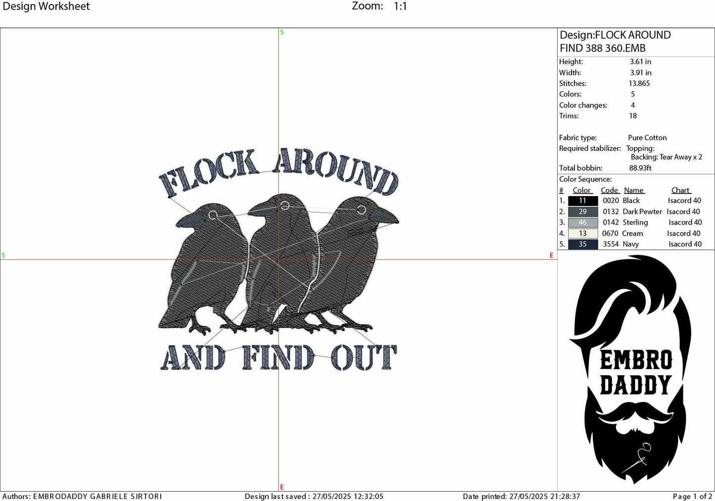 Machine Embroidery files, Flock Around And Find Out, Raven Flock of Birds, Fuck Around Find Out, Jokes, PES, DST, xxx, hus & more