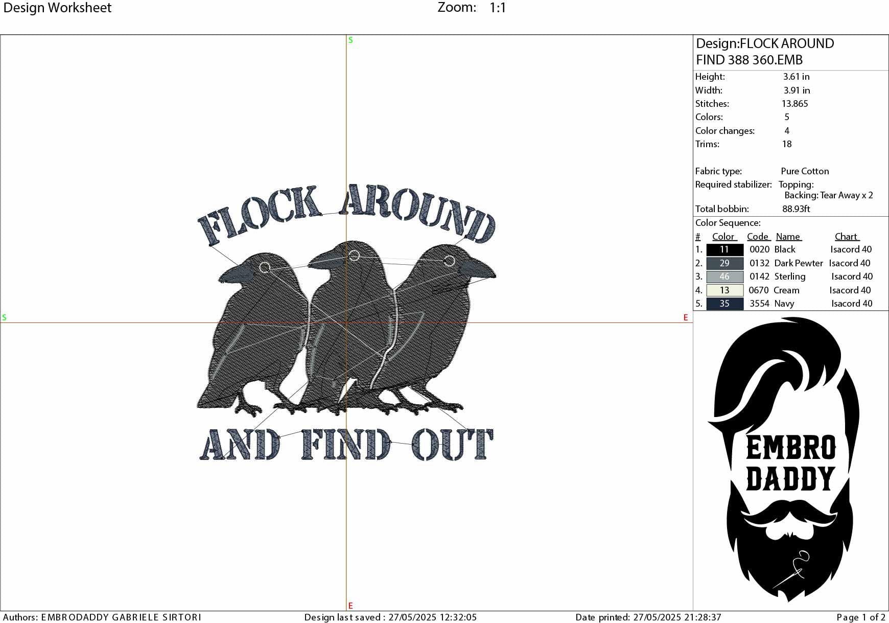 Machine Embroidery files, Flock Around And Find Out, Raven Flock of Birds, Fuck Around Find Out, Jokes, PES, DST, xxx, hus & more