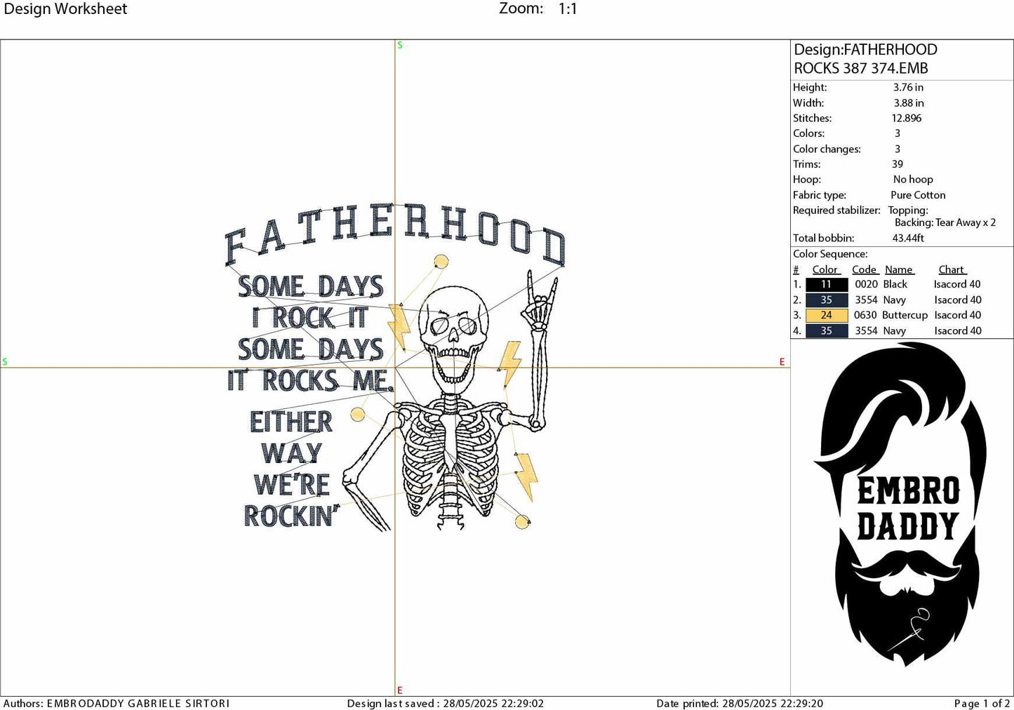 Machine Embroidery files, Fatherhood Skeleton Dad, Some Day I Rock It Some Day, Father’s Day, Skeleton, DST, PES, xxx hus & more