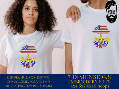 Machine Embroidery files, USA Tree Ecuador roots, PES, xxx, hus, dst & more