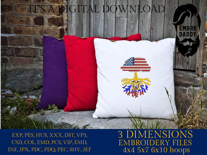 Machine Embroidery files, USA Tree Ecuador roots, PES, xxx, hus, dst & more