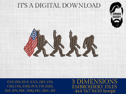 Machine Embroidery files, Bigfoot USA flag, US flag, Bigfoot Design, PES, xxx, hus & more
