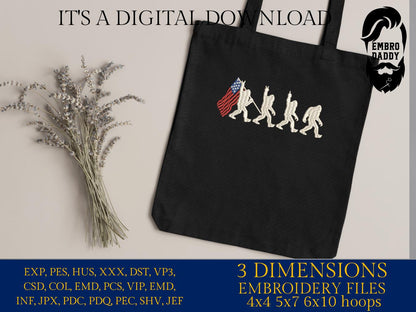 Machine Embroidery files, Bigfoot USA flag, US flag, Bigfoot Design, PES, xxx, hus & more