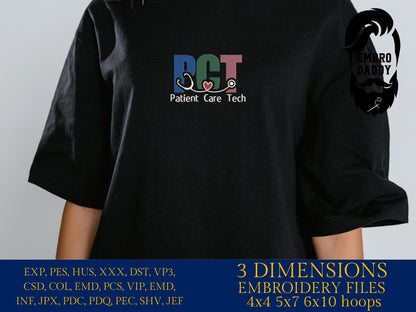 Machine Embroidery files, Patient Care Technician, PCT, Patient Care Tech, Nurse Life, Nursing, Stethoscope, pes, DST, xxx, hus & more