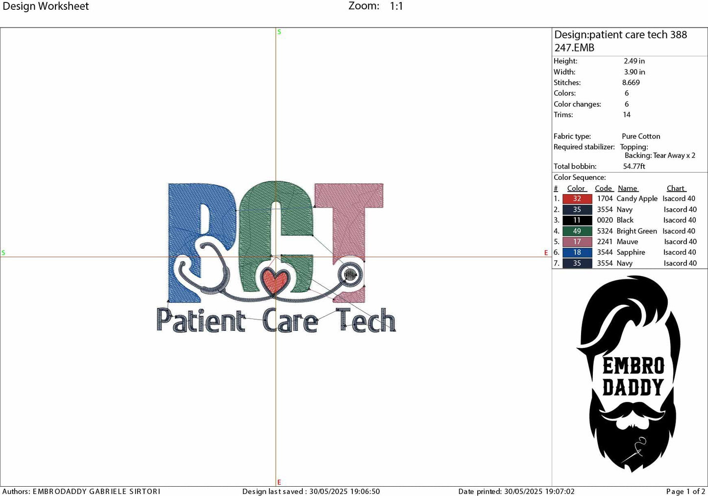 Machine Embroidery files, Patient Care Technician, PCT, Patient Care Tech, Nurse Life, Nursing, Stethoscope, pes, DST, xxx, hus & more