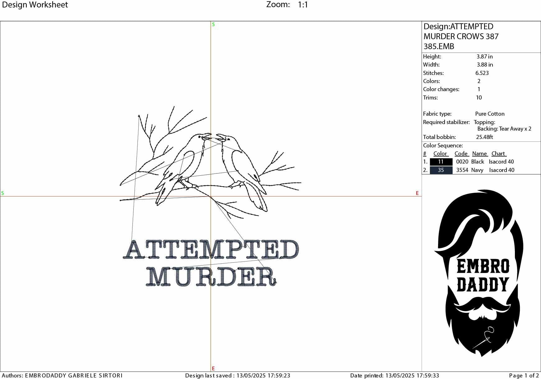 Machine Embroidery files, Attempted Murder, Murder of Crows, Pun, Funny, Spooky Bird Puns, PES, DST, xxx, hus & more