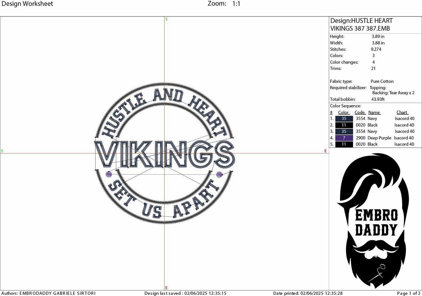 Machine Embroidery, Hustle and Heart Set Us Apart, Vikings, team PES, xxx, hus & more, fan embroidery files