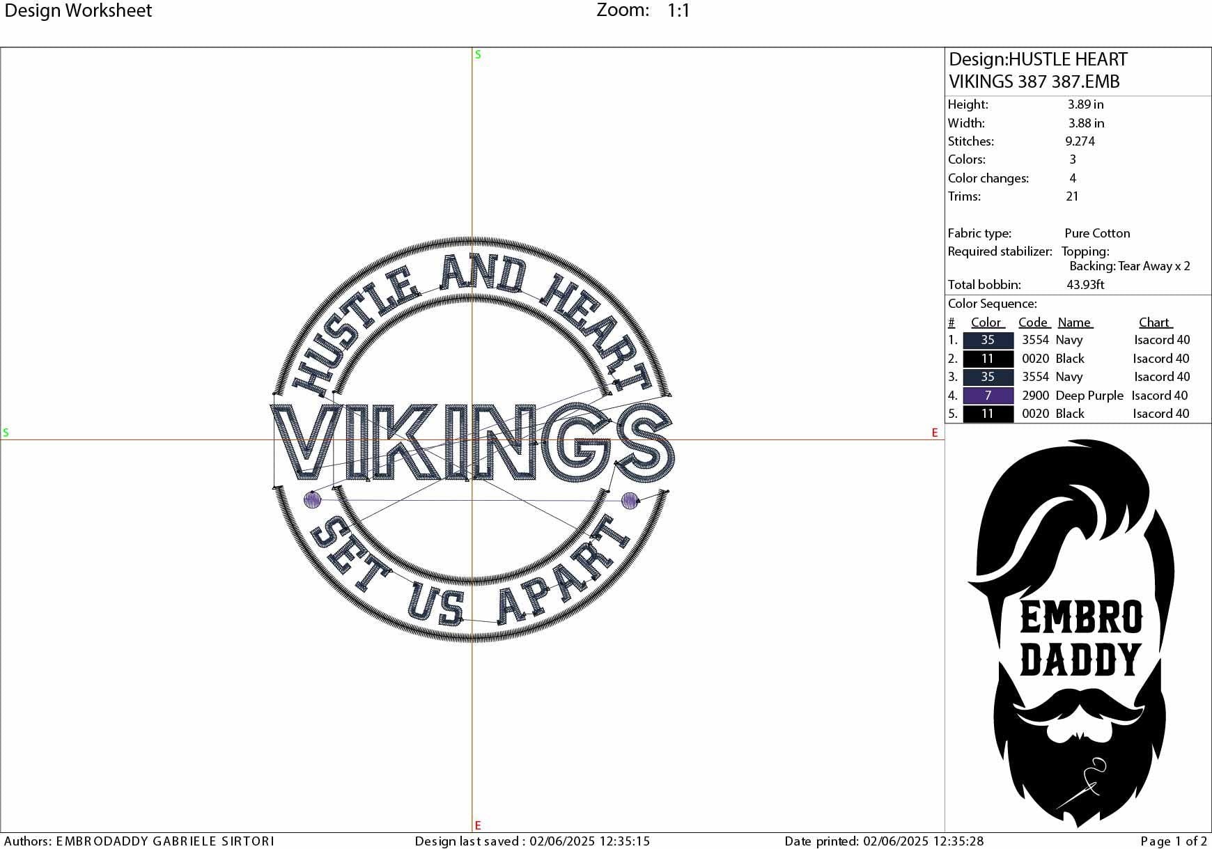 Machine Embroidery, Hustle and Heart Set Us Apart, Vikings, team PES, xxx, hus & more, fan embroidery files