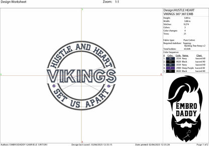 Machine Embroidery, Hustle and Heart Set Us Apart, Vikings, team PES, xxx, hus & more, fan embroidery files