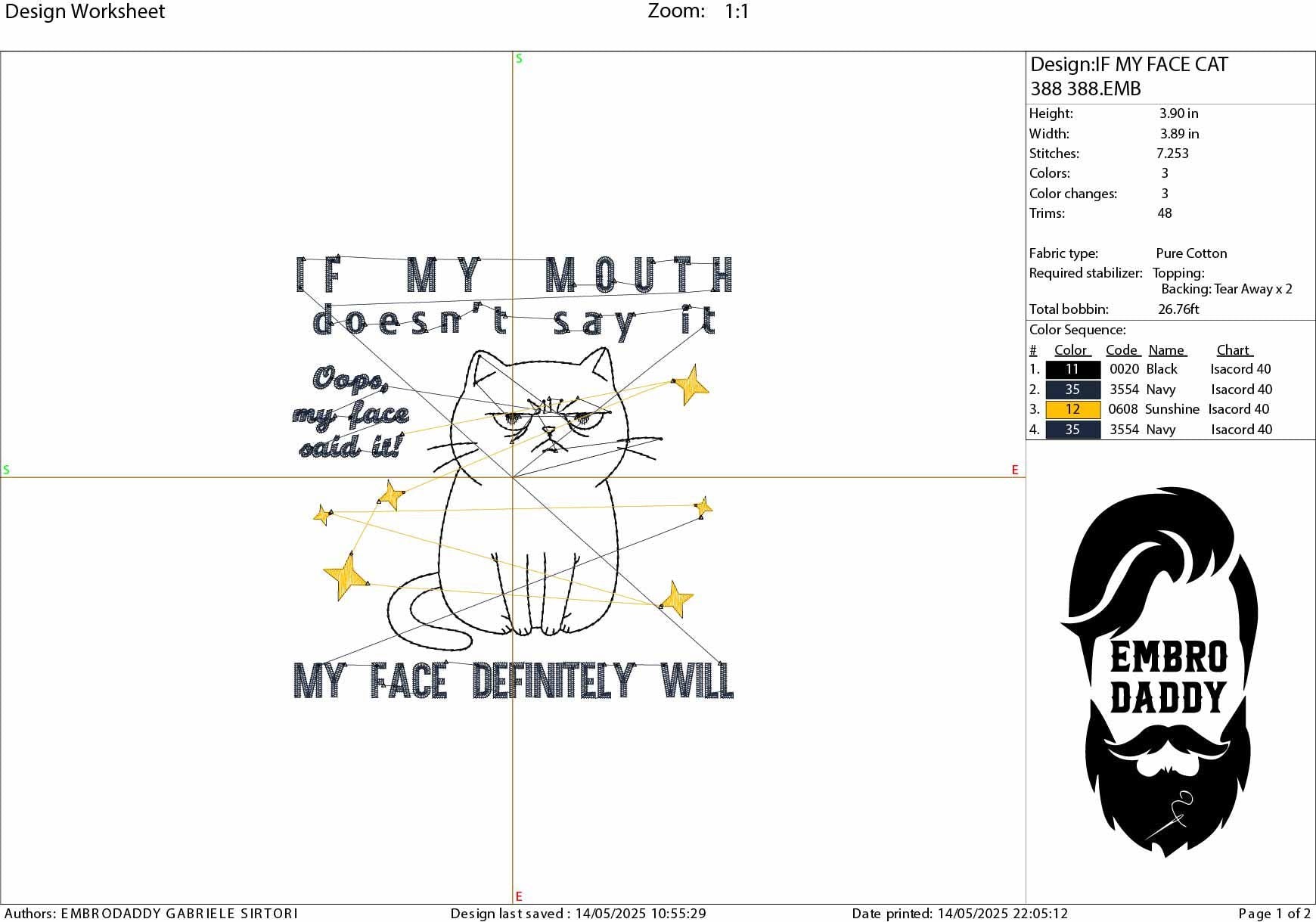 Machine Embroidery files, If My Mouth Doesn't Say It My Face Definitely Will, Funny Cat, Sassy Cat, Cat Meme, PES, DST, xxx, hus & more