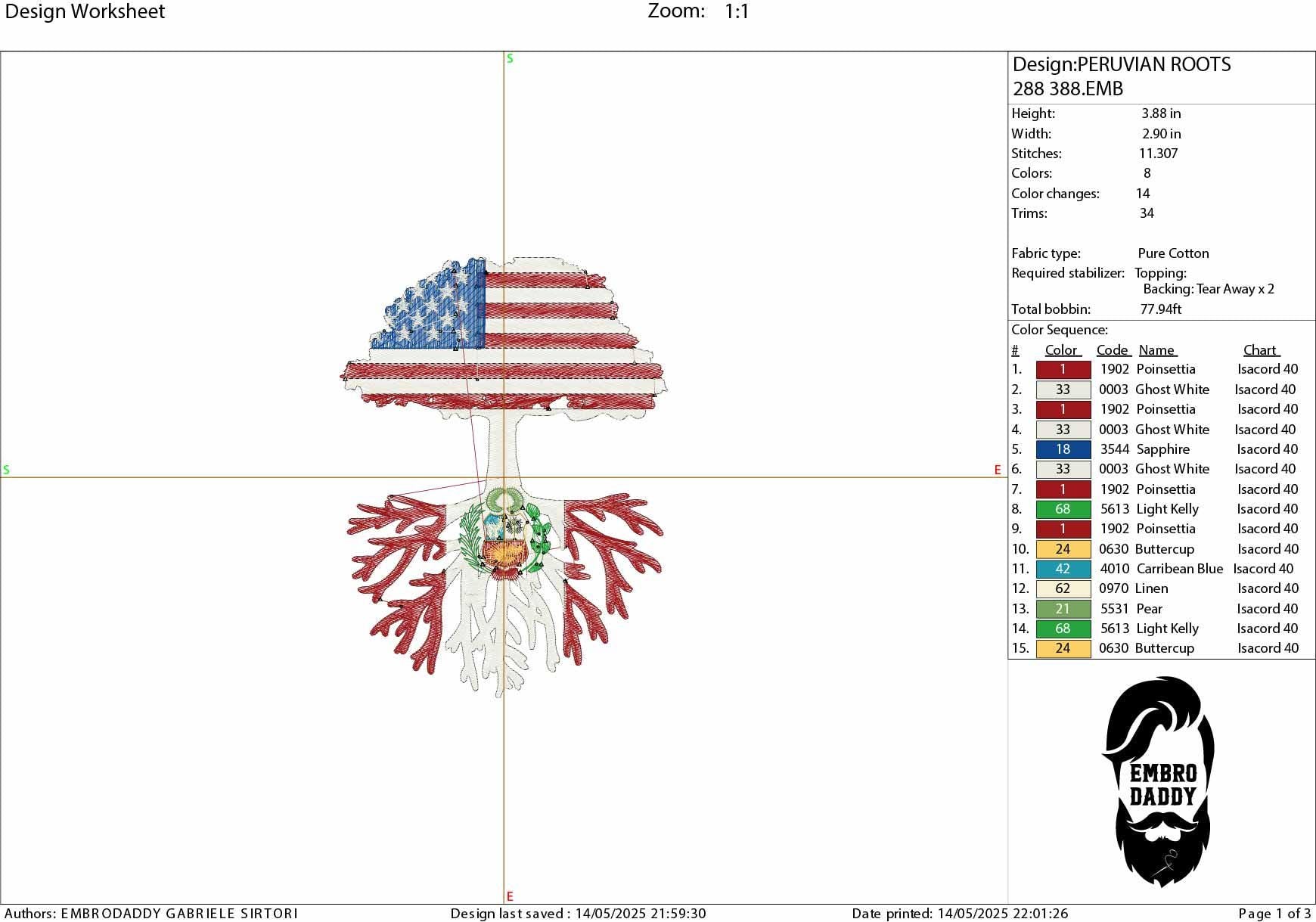 Machine Embroidery files, USA Tree Peru roots, PES, xxx, hus, dst & more