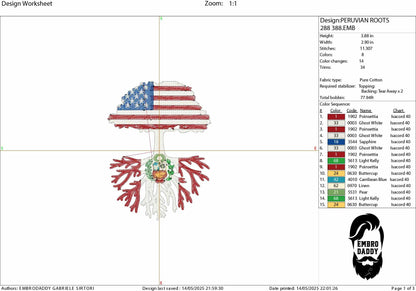 Machine Embroidery files, USA Tree Peru roots, PES, xxx, hus, dst & more