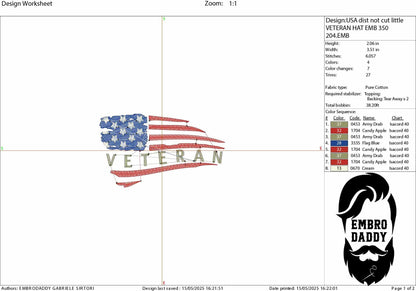 Machine Embroidery files, Usa flag Veteran, embroidery file digitize for hat, American Flag PES, xxx hus & more