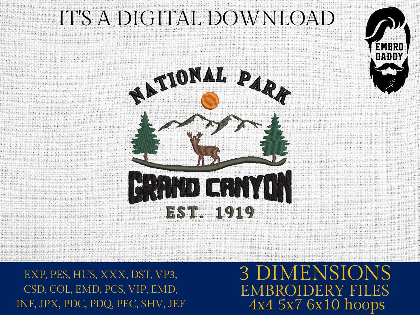 Machine embroidery files, Grand Canyon National Park, Grand Canyon Gifts, Gifts PES, DST, hus & more