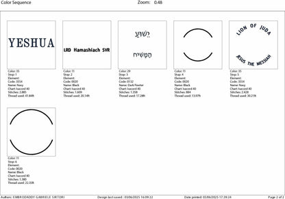 Machine Embroidery files, Yeshua Hamashiach, Jesus The Messiah, Hebrew, Lion Of Judah, Yeshua, DST, PES, xxx, hus & more