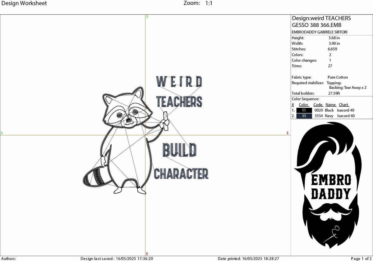 Machine Embroidery files, Weird Teachers Build Character, Funny Raccoon Design, Funny Teacher, Best Teacher, PES, xxx, hus & more