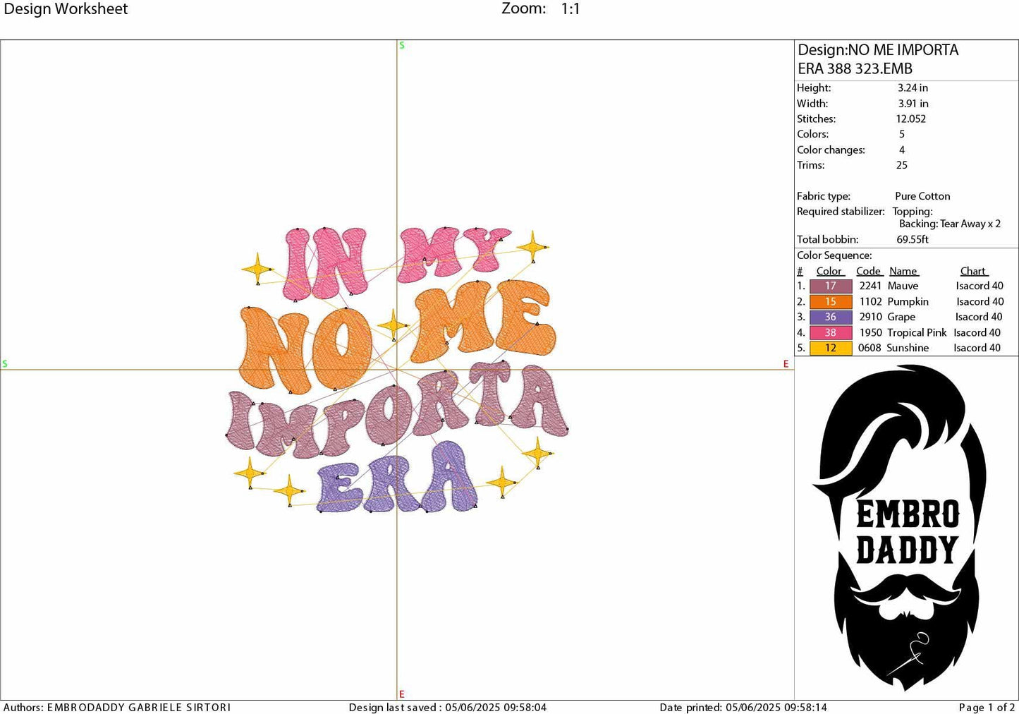 Machine Embroidery files, In my no me importa era, Spanish, Latina, Idgaf, in My I Don't Care Era in Spanish, PES, DST, xxx, hus and more